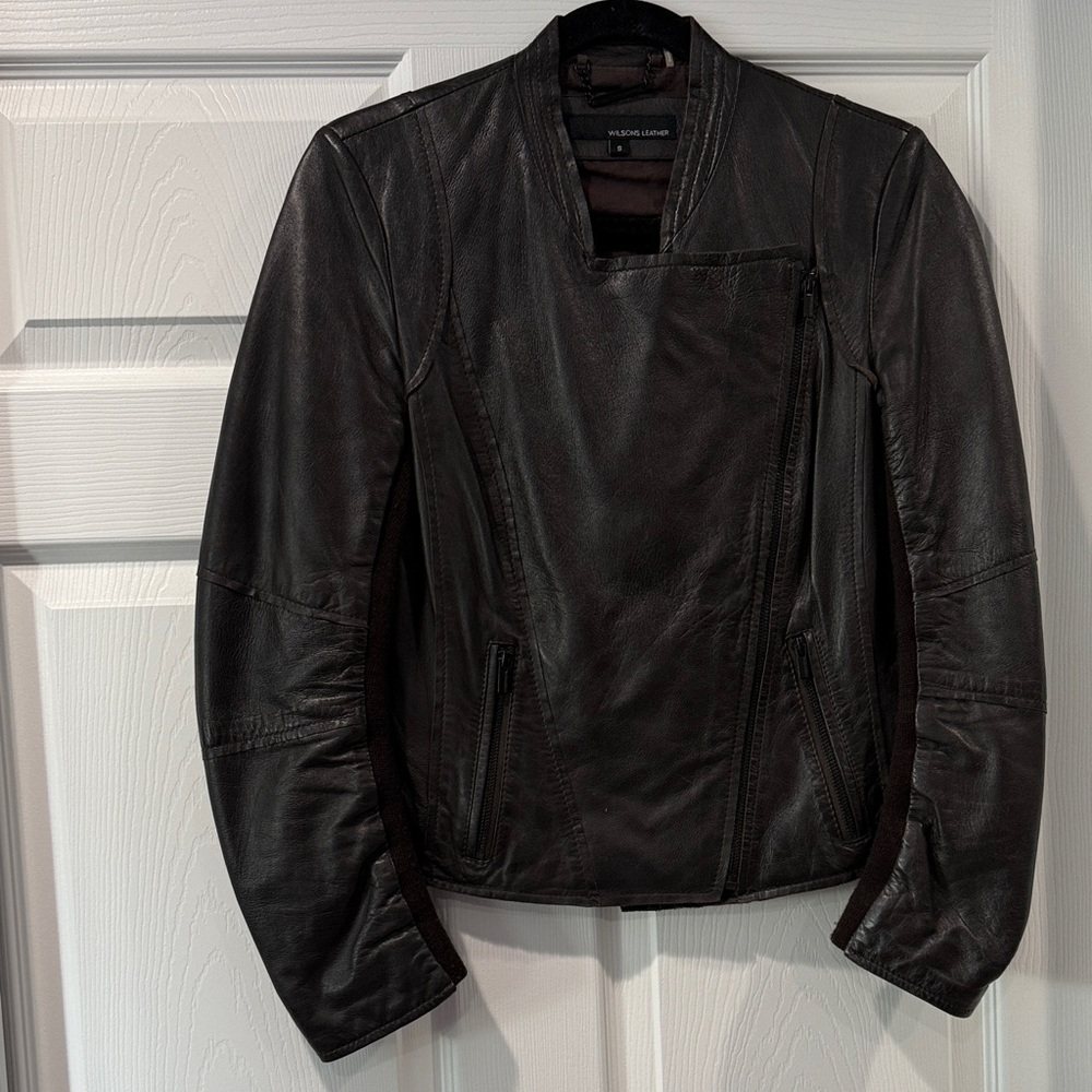 Wilsons Leather Asymmetrical Dark Brown Jacket